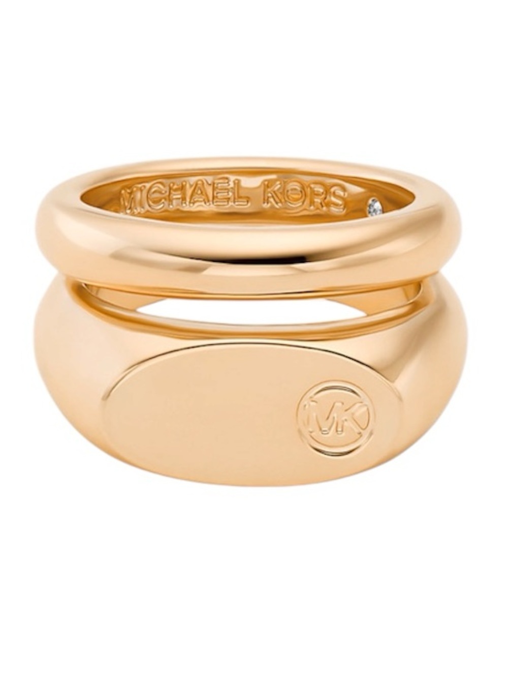 MICHAEL KORS Logo Engraved Double Layered Signet Ring Chunky Statement SIZE 6.5
